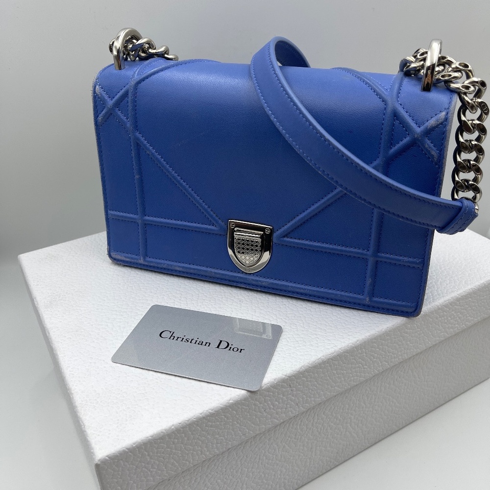 Christian Dior small Diorama flap bag in blue silver leather shoulder bag
